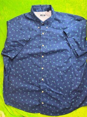 IZOD Navy Palm Tree Print Short Sleeve Button Shirt 2XL